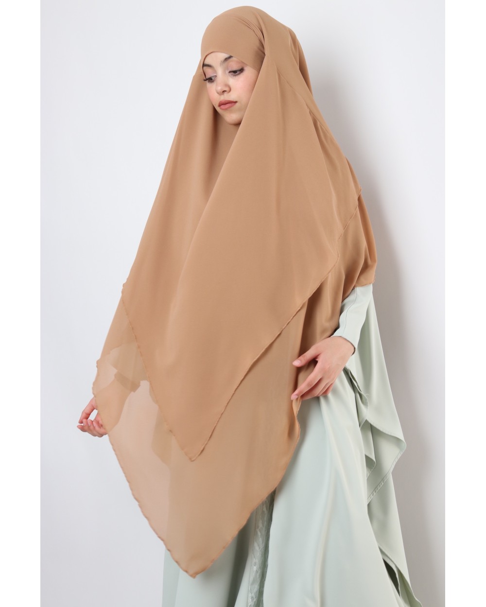  Khimar  mousseline 3 voiles Couleur Camel Couleur Camel