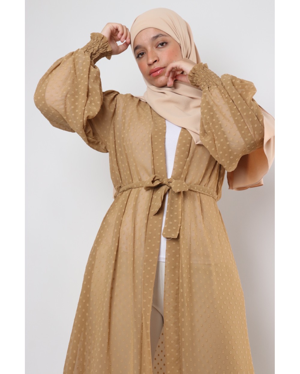 Plumetis kimono with balloon sleeves