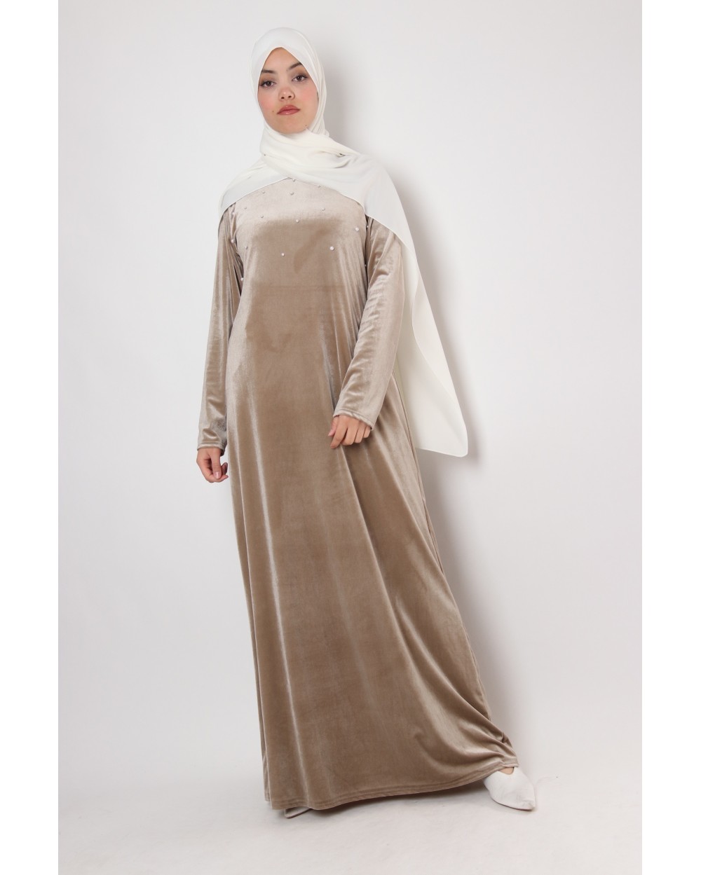 Robe longue Dolce velours perlée