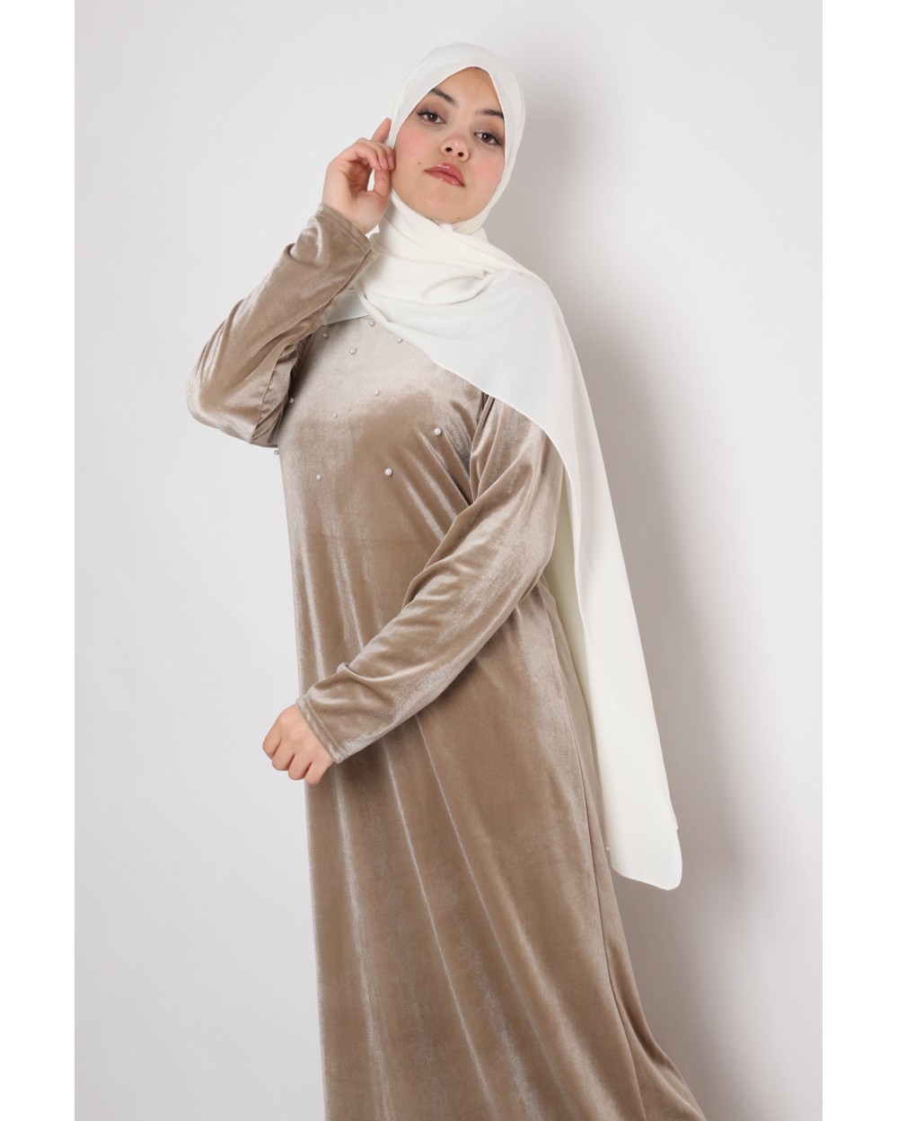 Robe longue Dolce velours perlée
