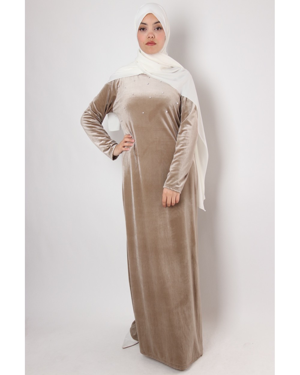Robe longue Dolce velours perlée