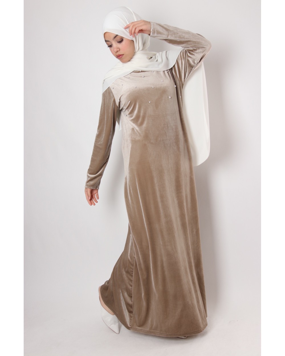 Robe longue Dolce velours perlée