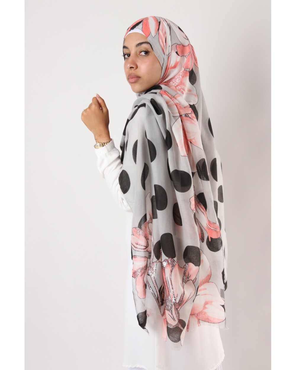 Hijab with polka dots and flowers