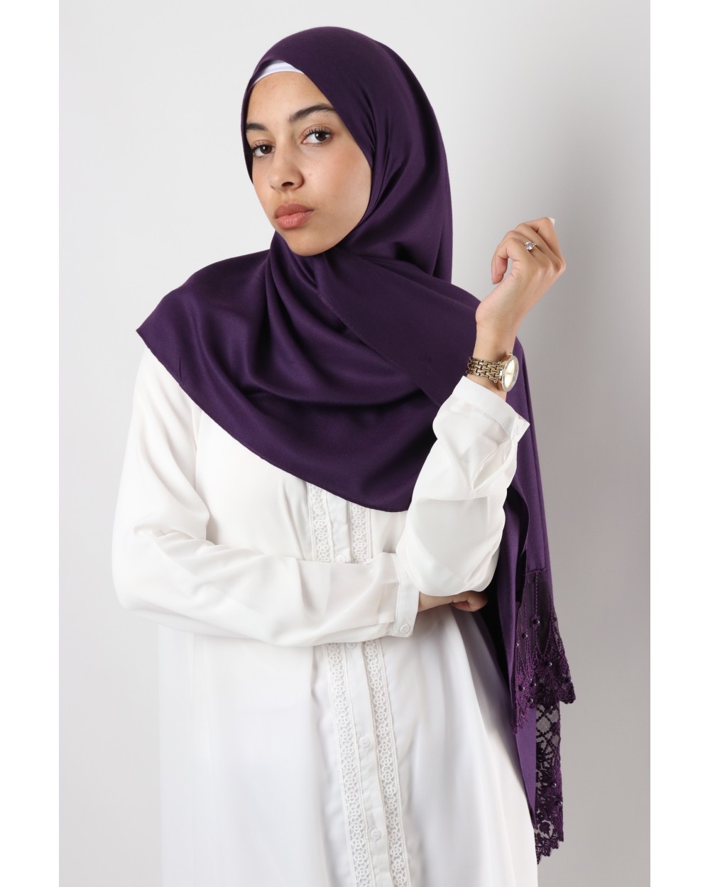 Maxi hijab Arcange avec dentelle et perles