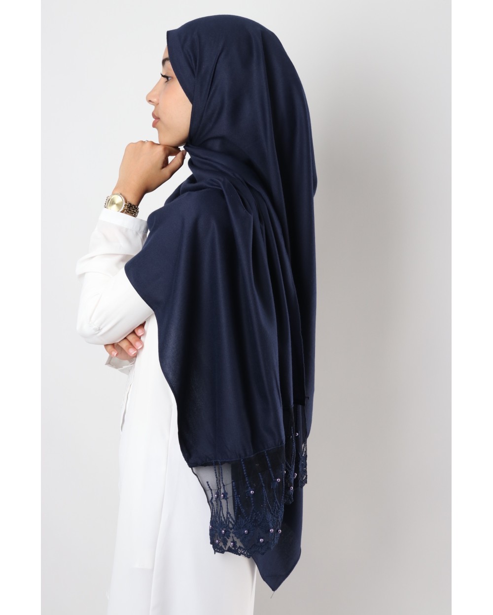 Maxi hijab Arcange avec dentelle et perles