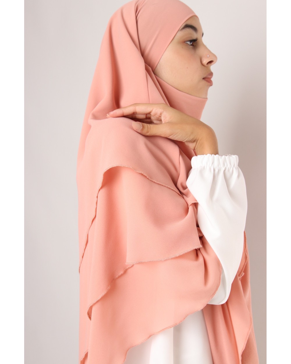 Khimar Long 3 Voiles Mousseline - Hijab à Enfiler Femme - Fabriqué En France - Pour Prière Ou Sortie