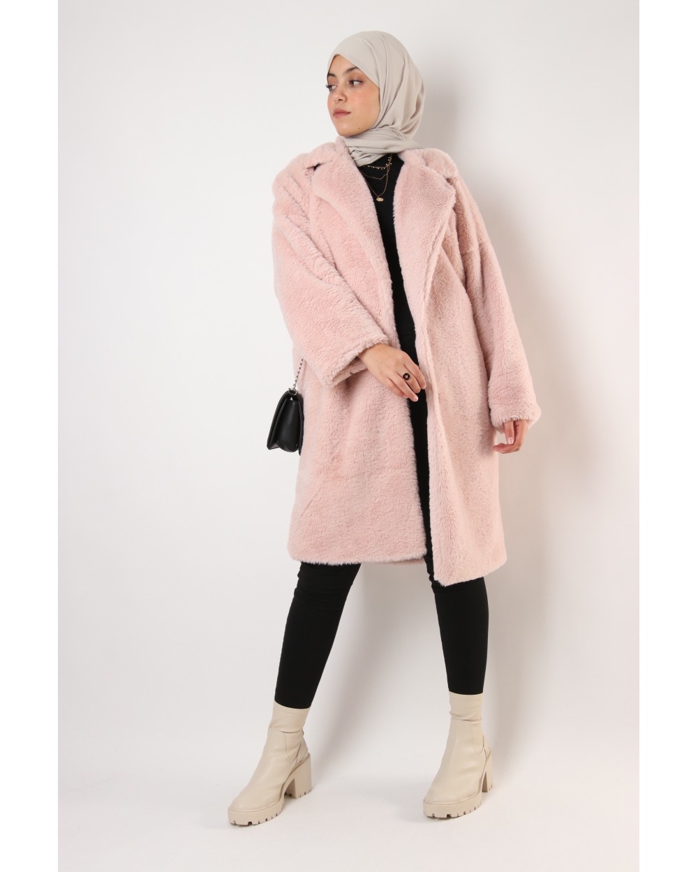 Long pink faux fur coat Clearance