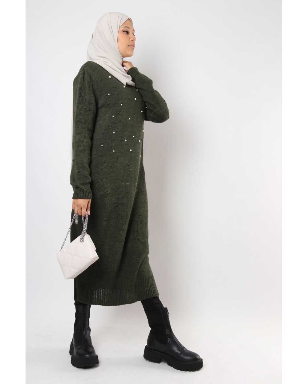 Maxi long sweater Polina with pearl