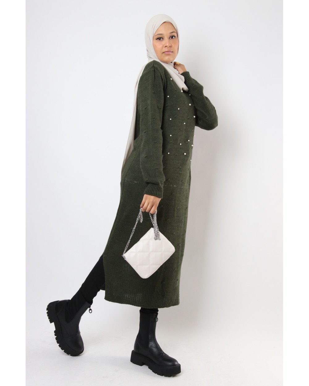 Maxi long sweater Polina with pearl