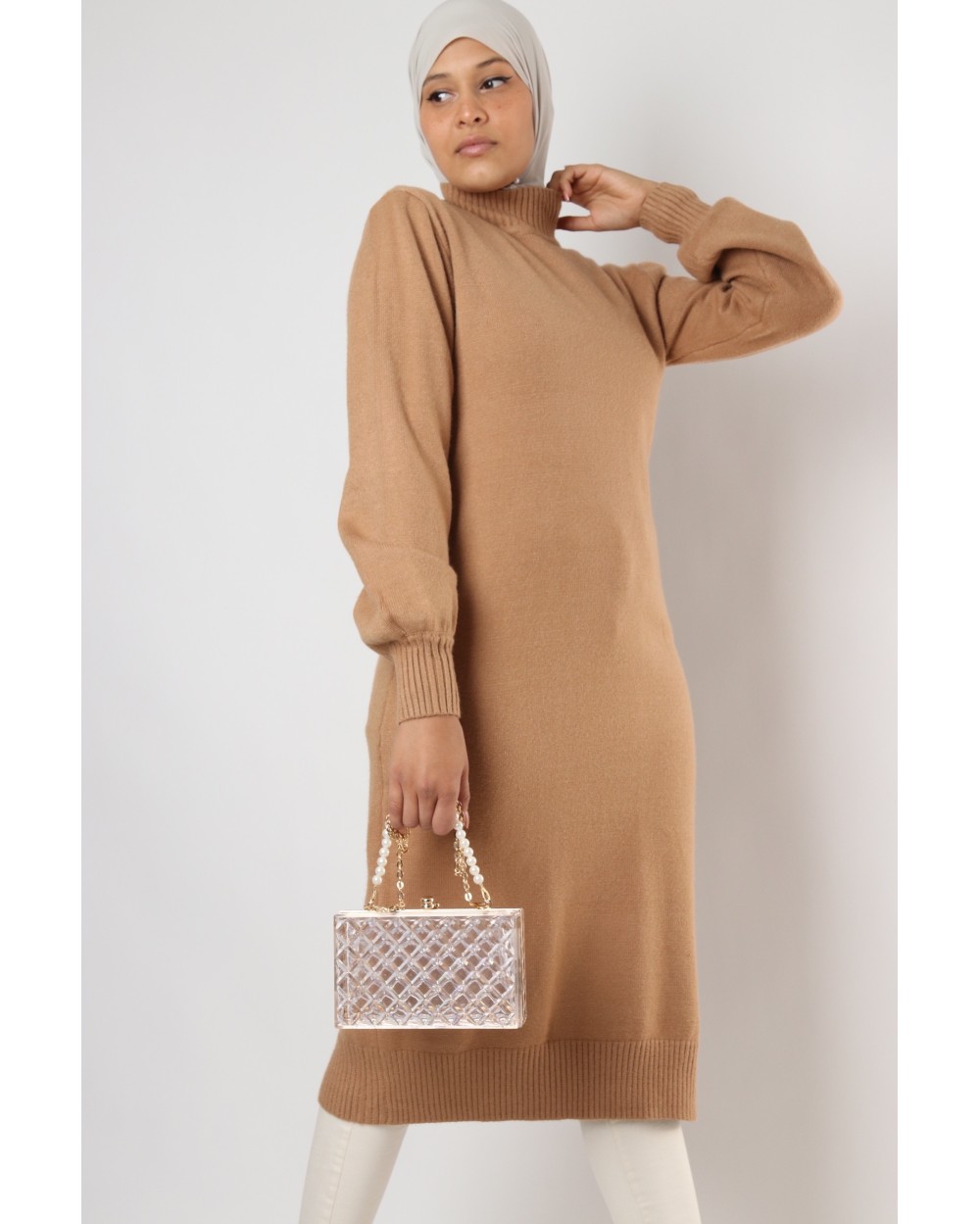 Paolita mid-length sweater with stand-up collar