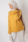 MYA short beaded sweater with lantern sleeves