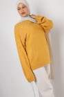 MYA short beaded sweater with lantern sleeves