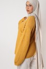 MYA short beaded sweater with lantern sleeves