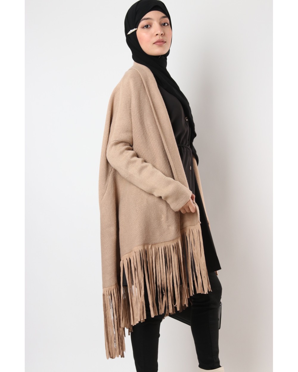 Cardigan avec franges en daim