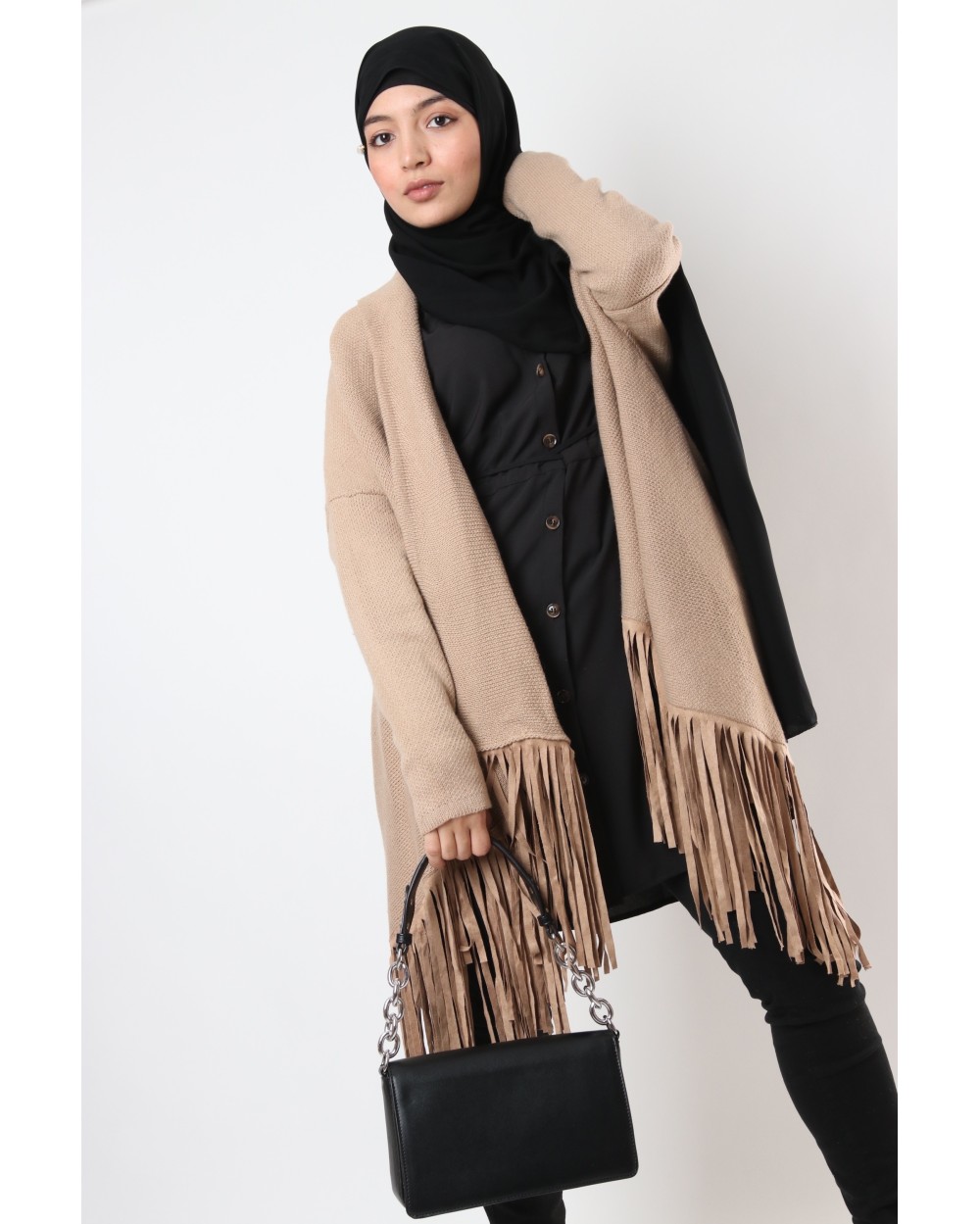 Cardigan avec franges en daim