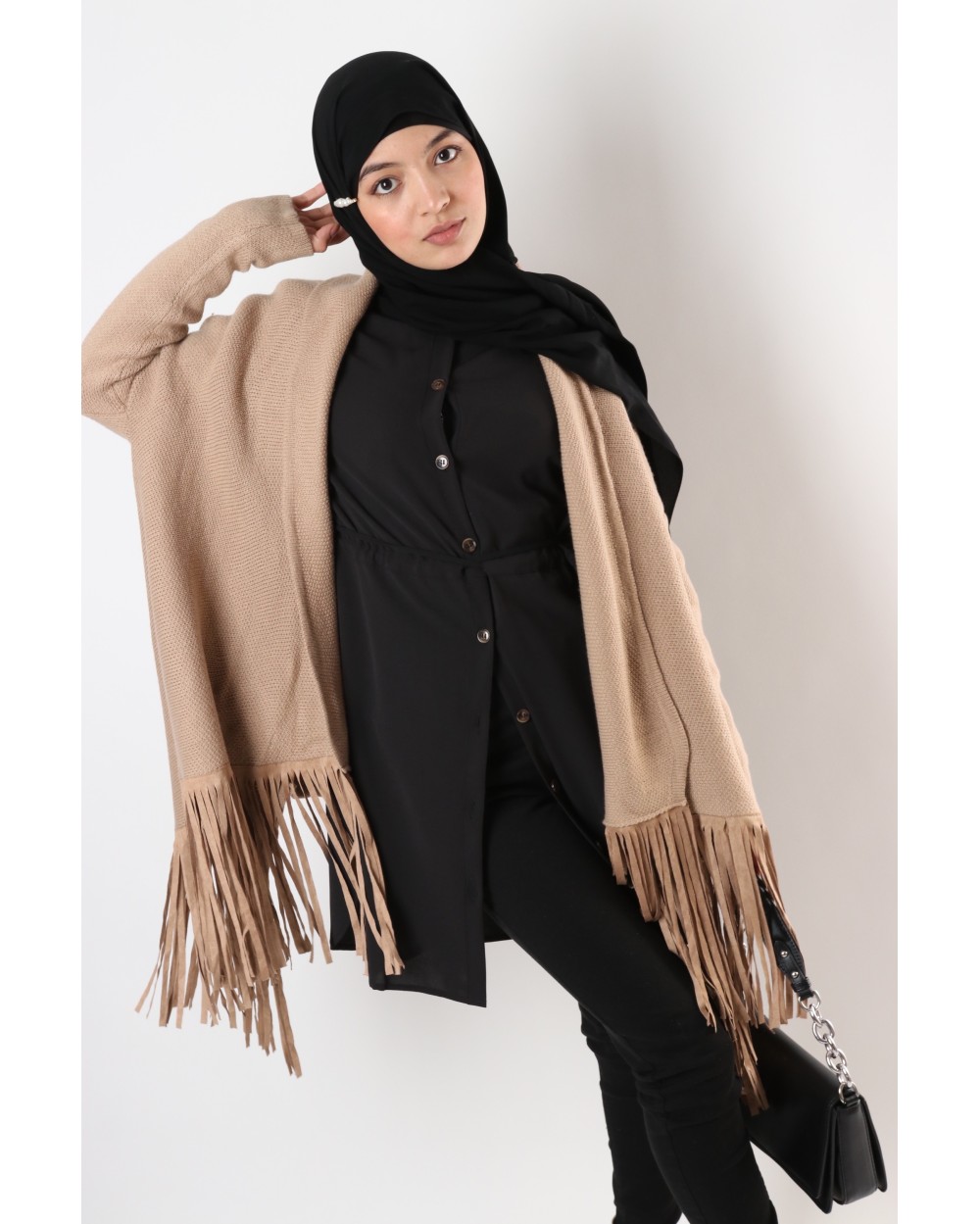 Cardigan avec franges en daim