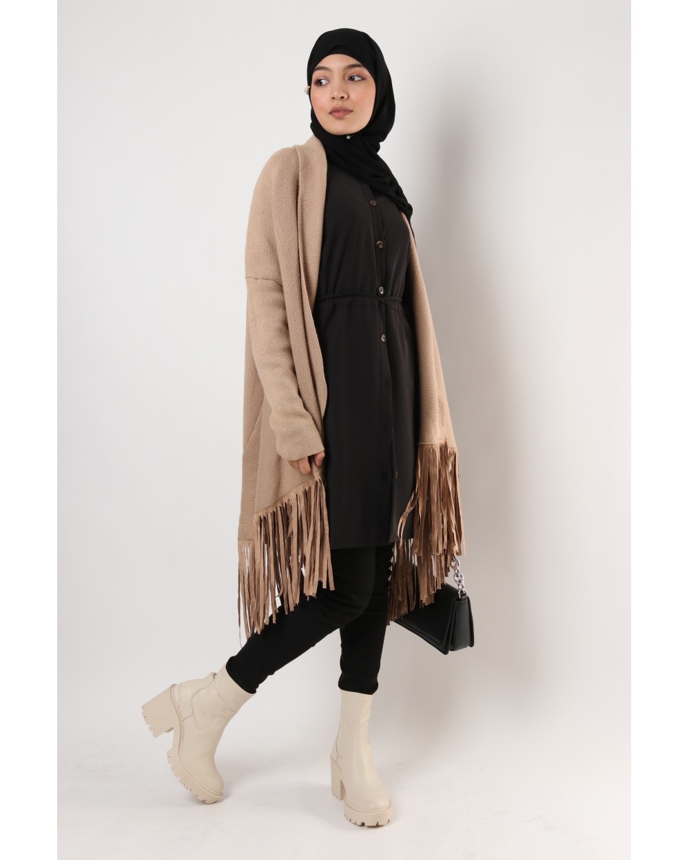Cardigan avec franges en daim