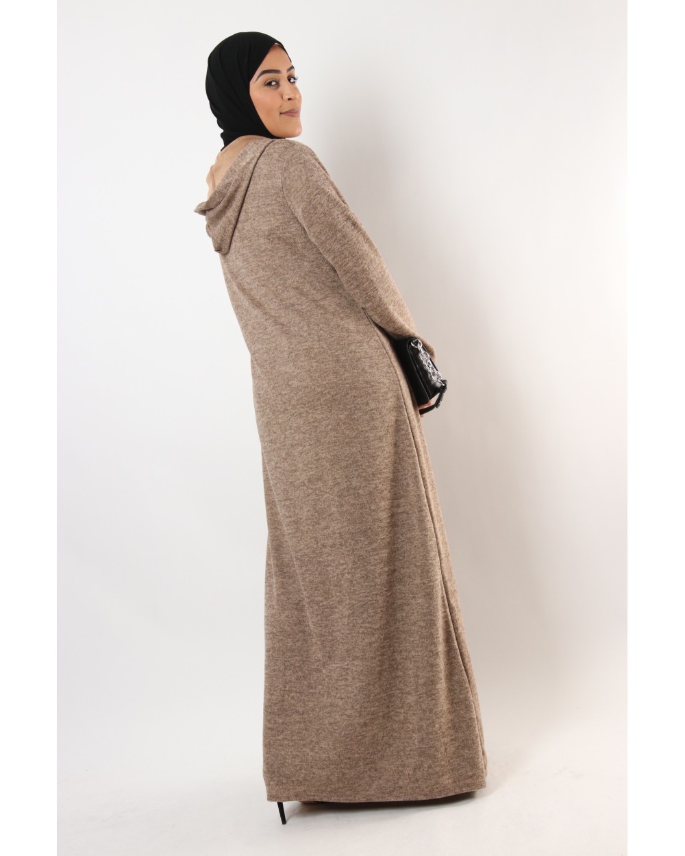 Two-tone Hajjira dress with hood and zip