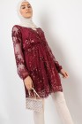 Long evening tunic with sequins and tulle
