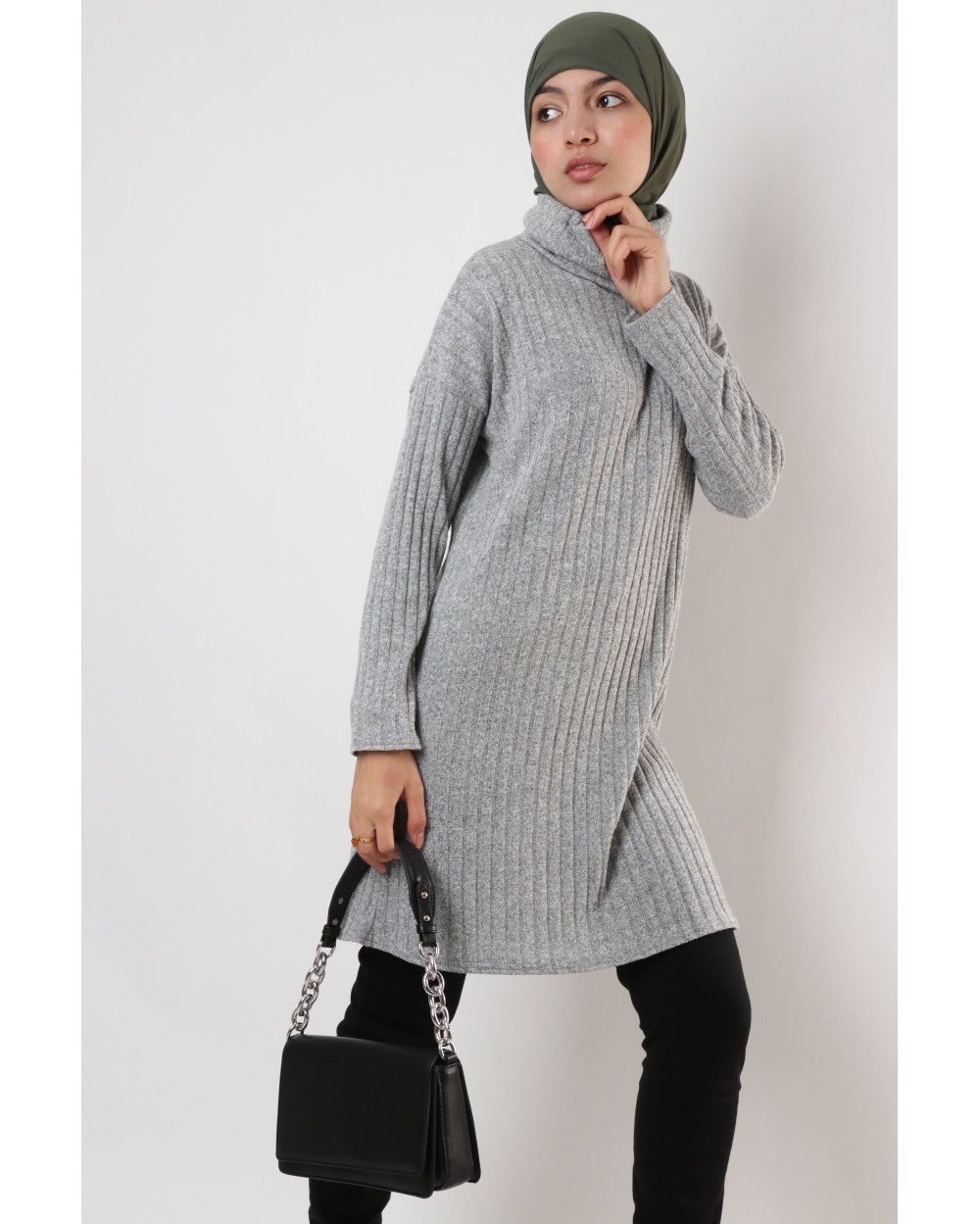 Maxi Pull strié Col roulé