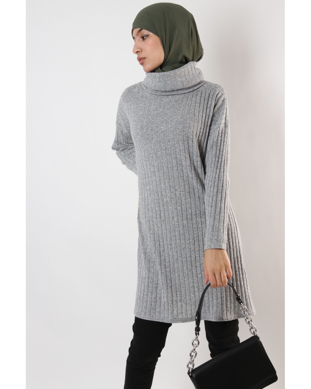 Maxi Striated Sweater Turtleneck