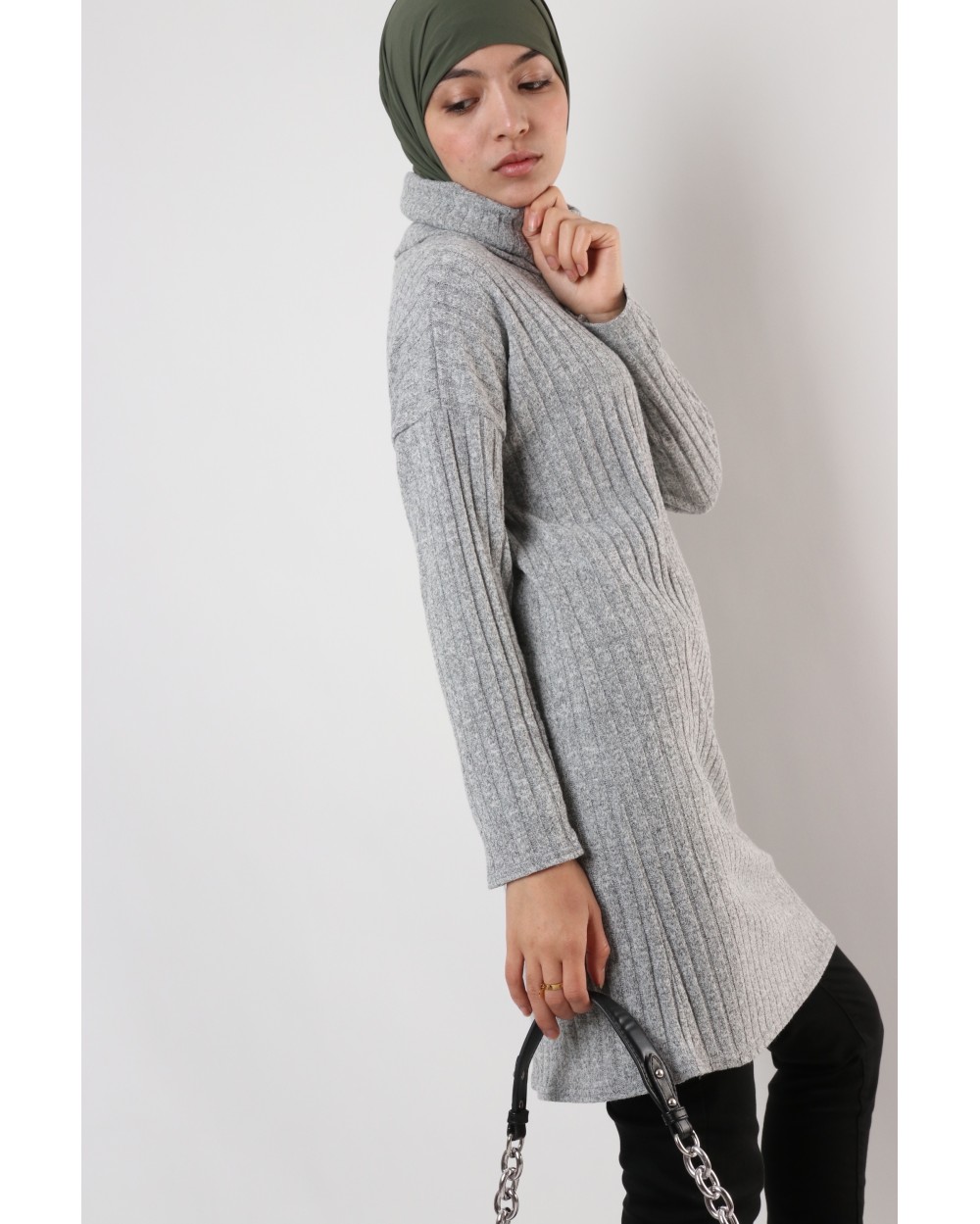 Maxi Striated Sweater Turtleneck