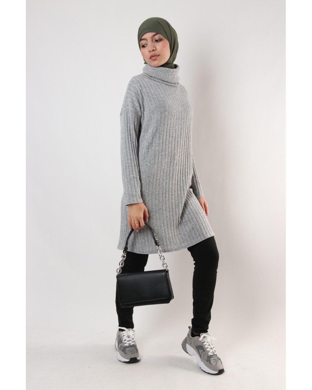 Maxi Pull strié Col roulé