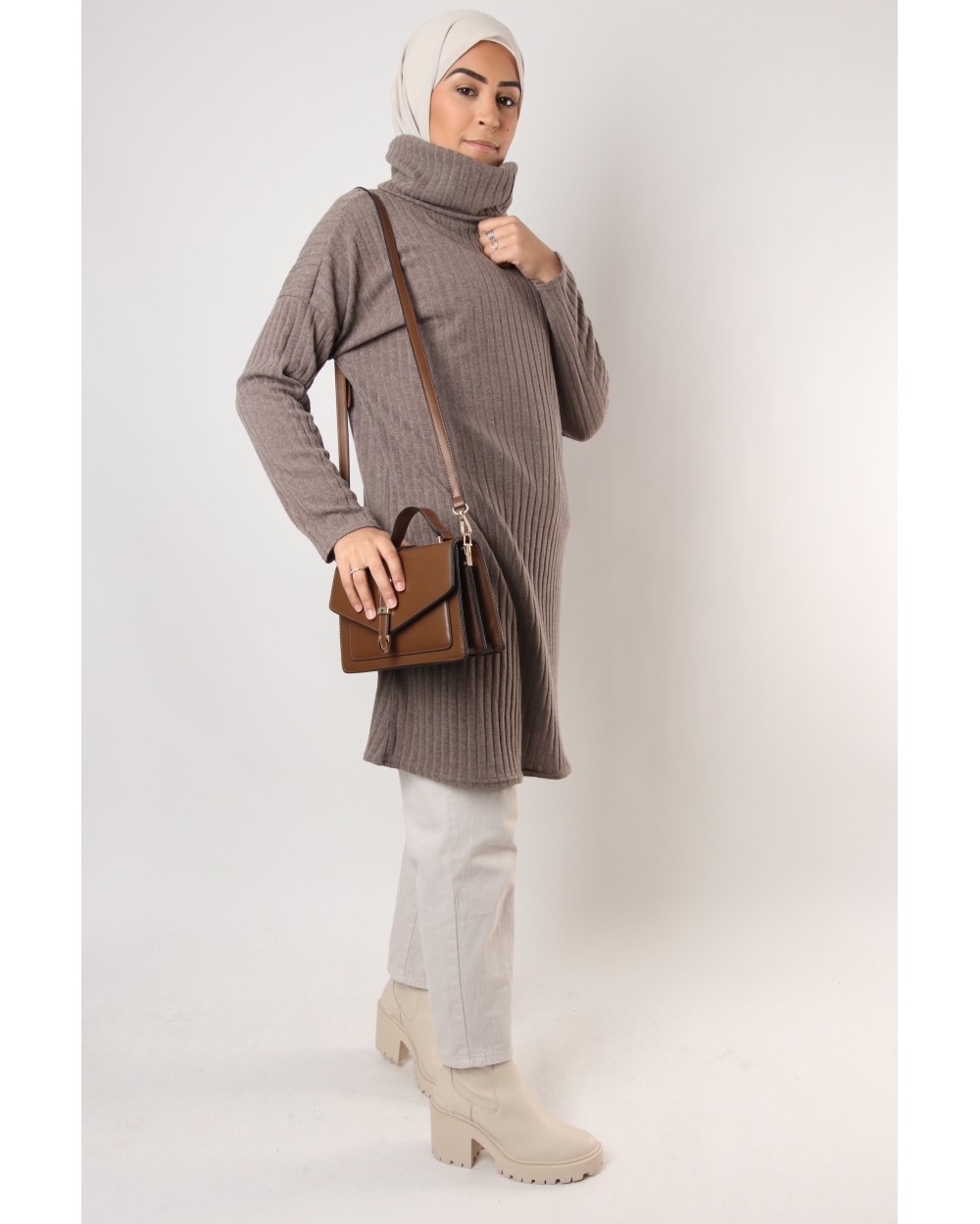 Maxi Striated Sweater Turtleneck