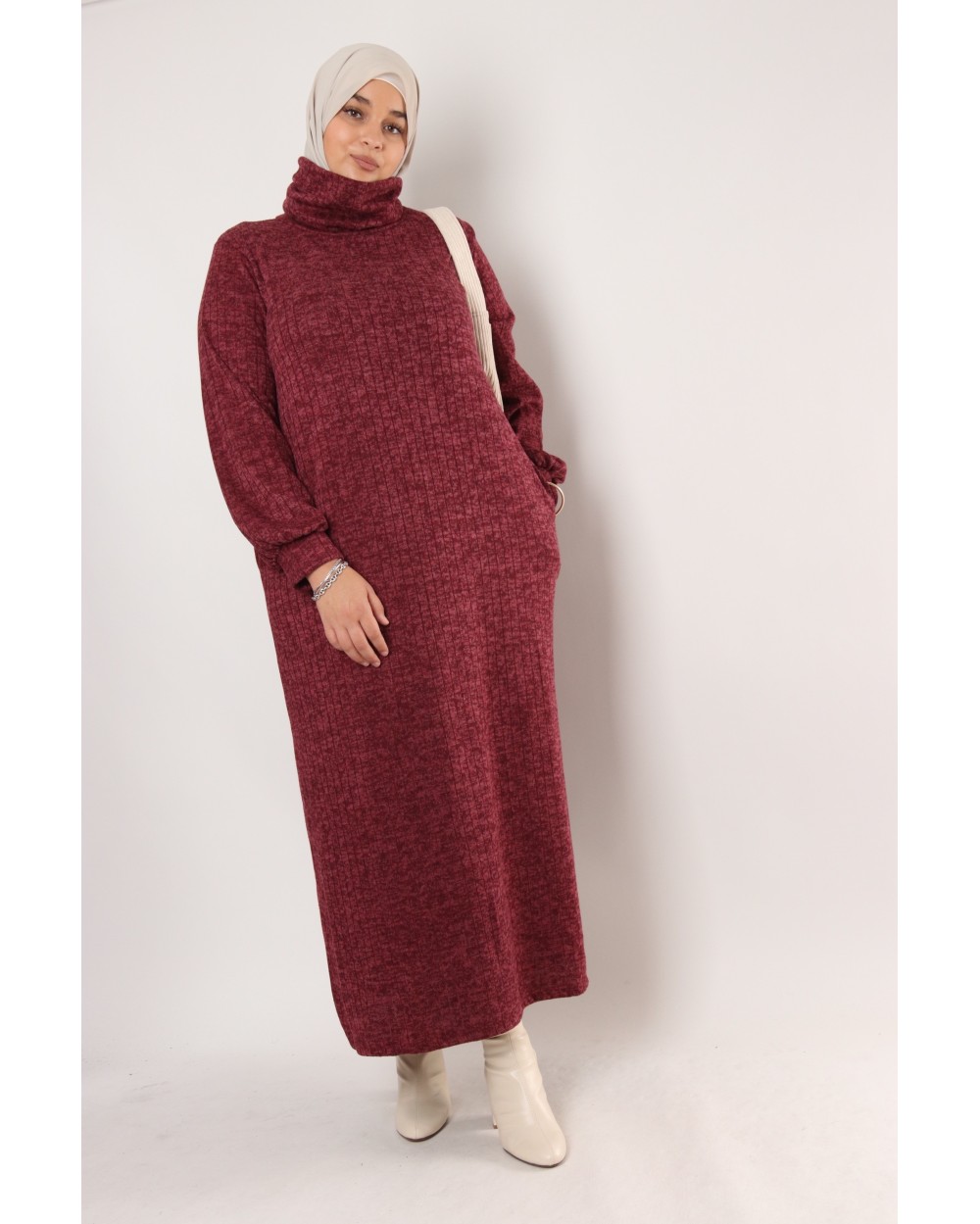 Robe Recoly striée col roulé