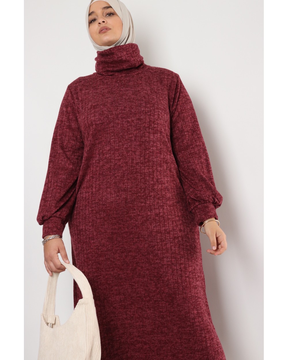 Robe Recoly striée col roulé