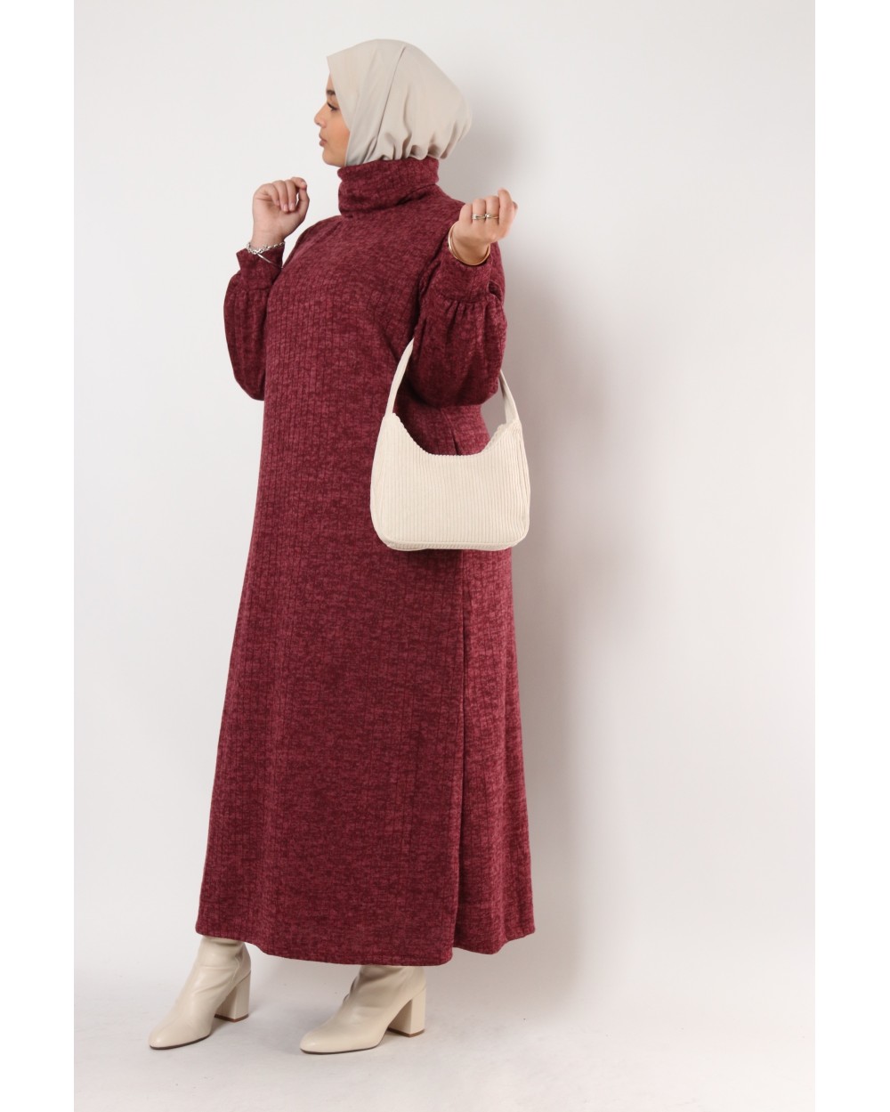 Robe Recoly striée col roulé