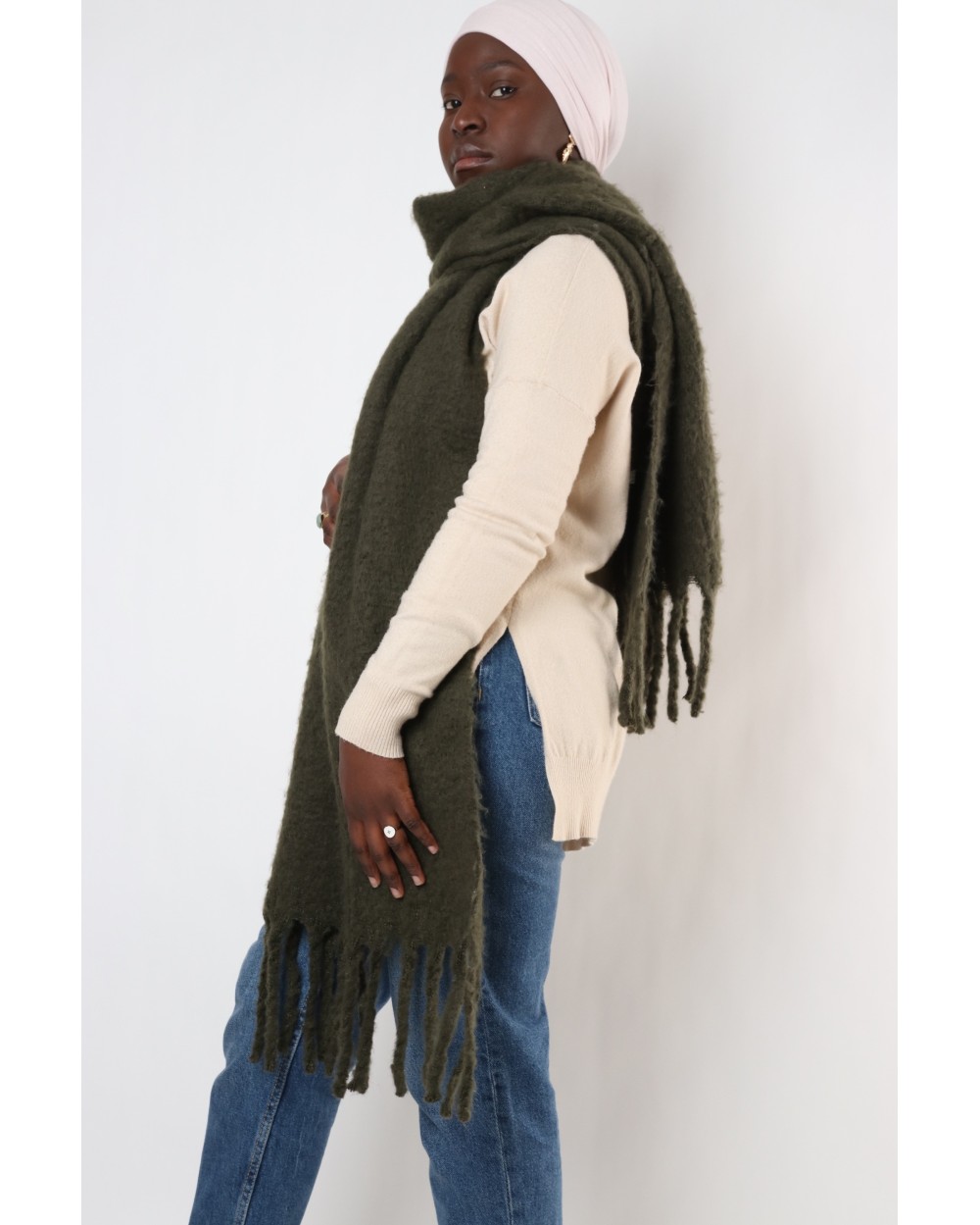 Ultra soft long fringed scarf