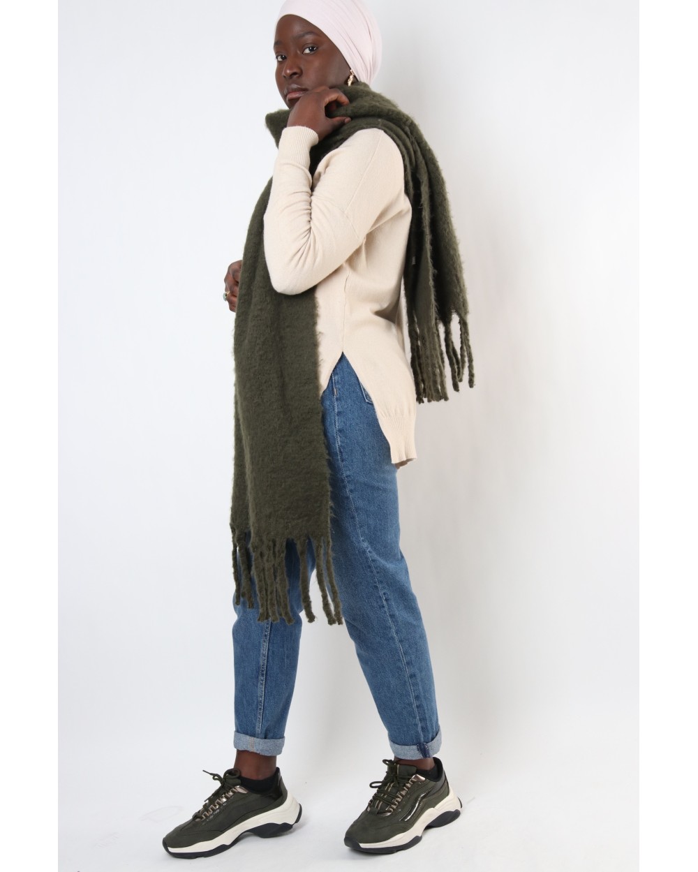 Ultra soft long fringed scarf