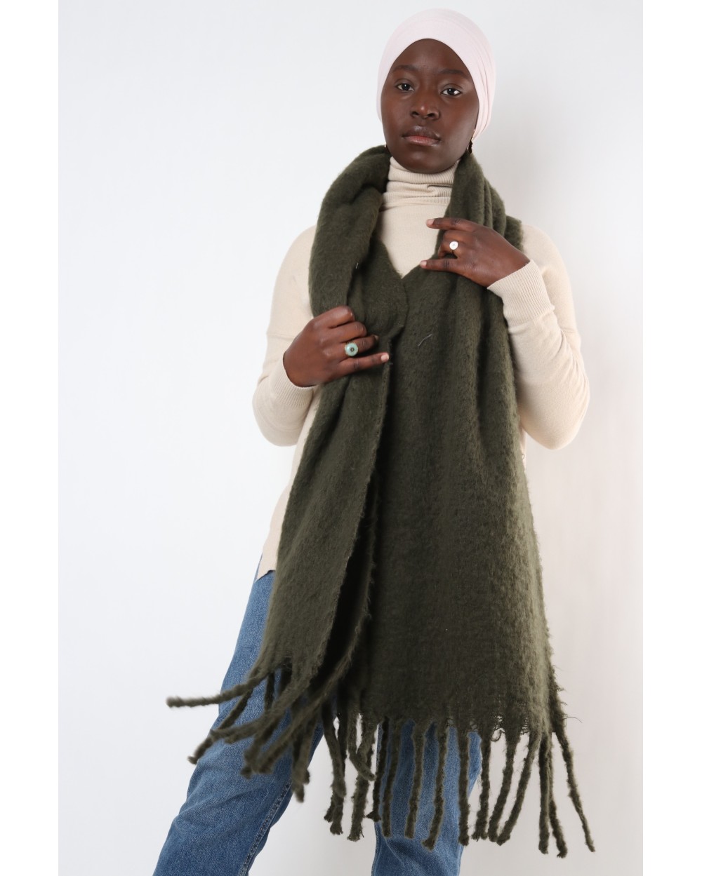 Ultra soft long fringed scarf
