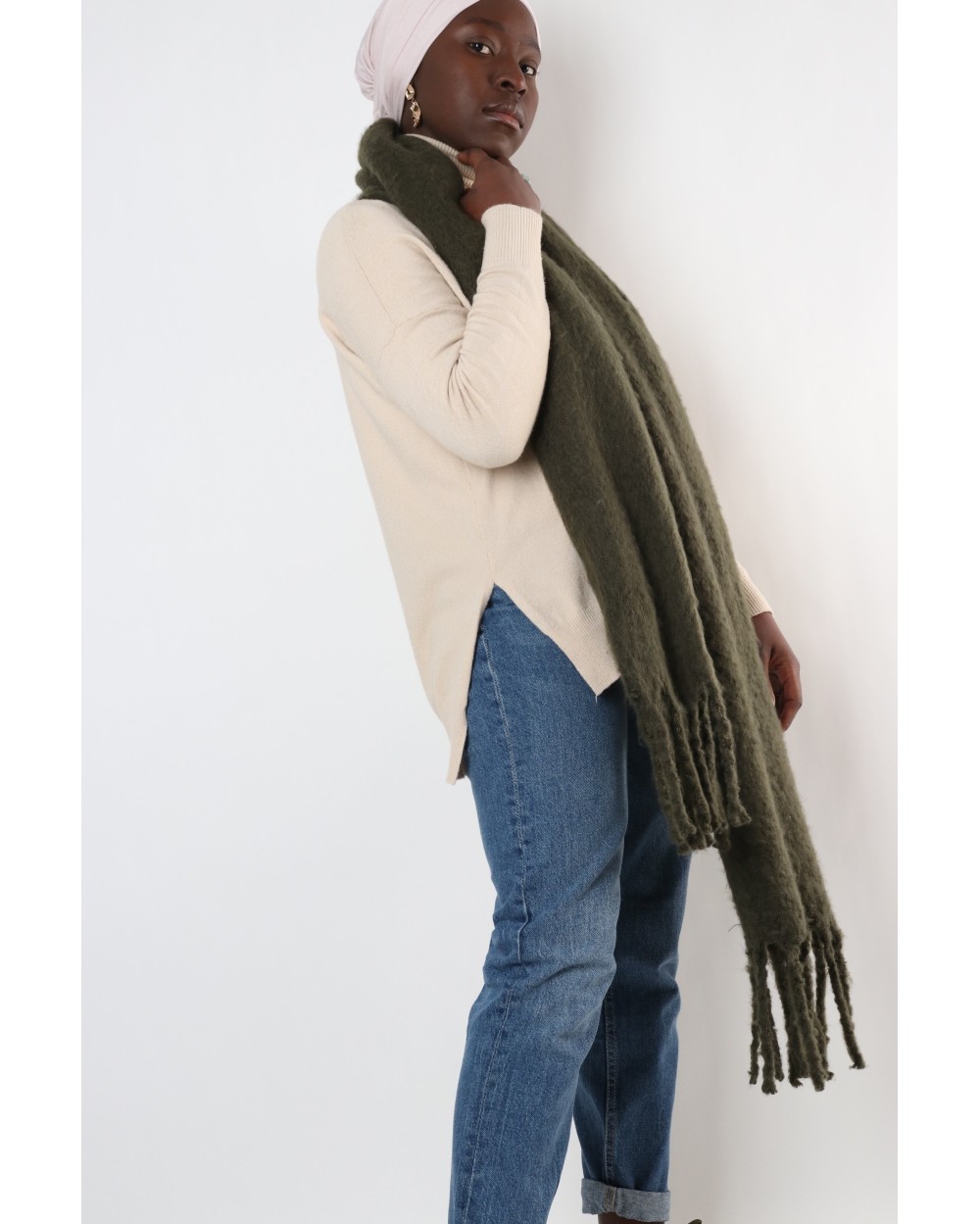 Ultra soft long fringed scarf