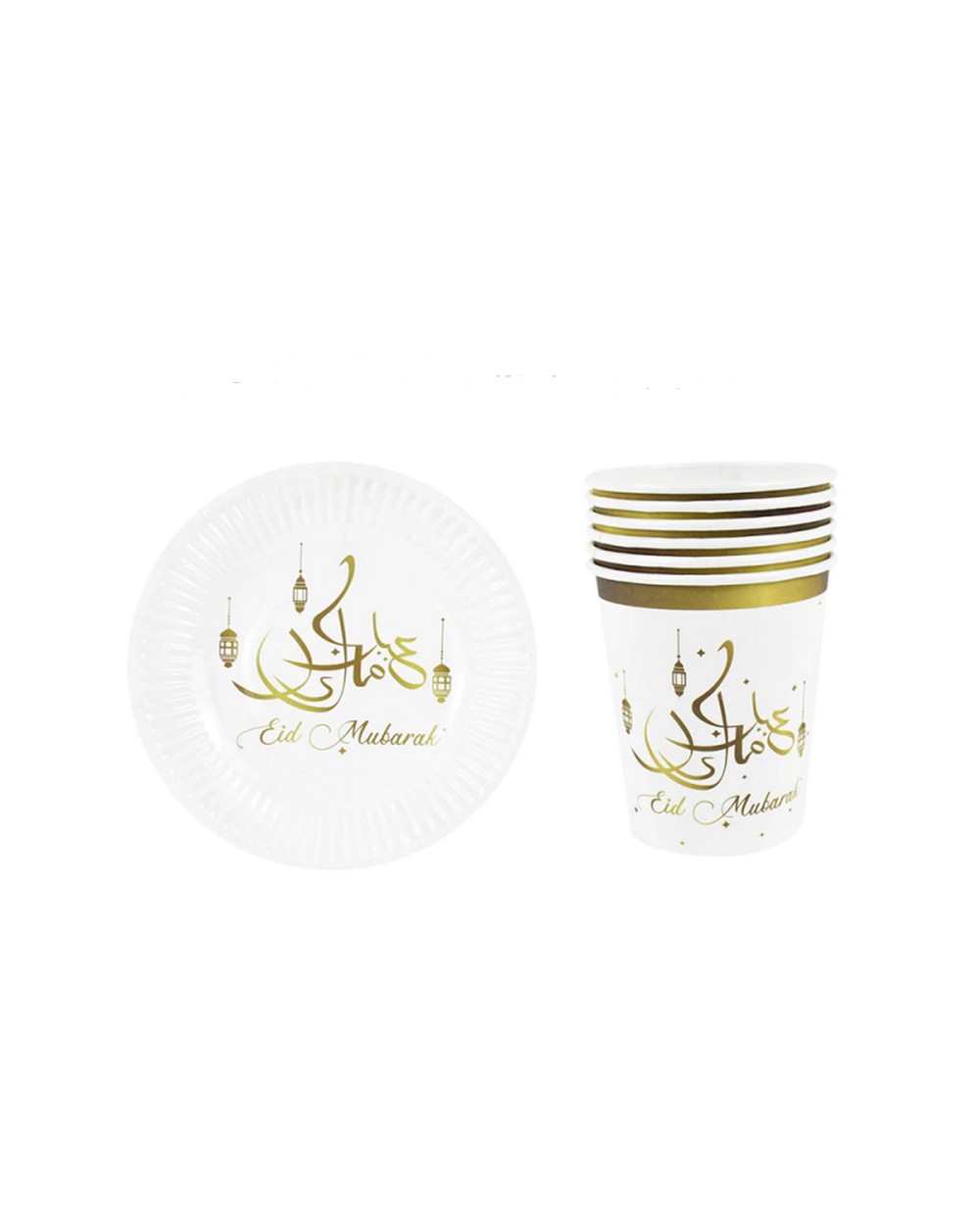 Set of 6 plates and glasses with Eid Mubarak calligraphy