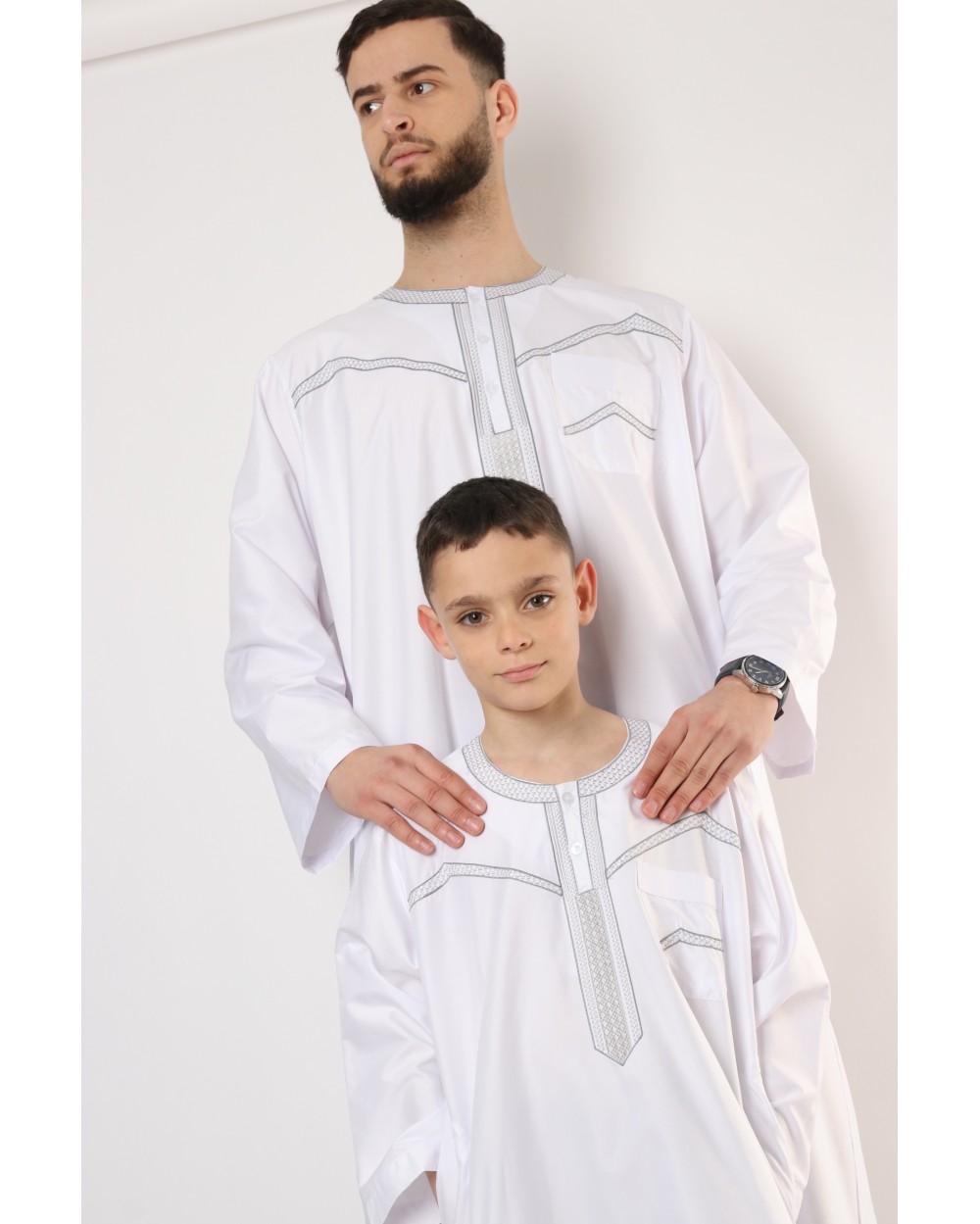 Qamis enfant long Zein quadrillé