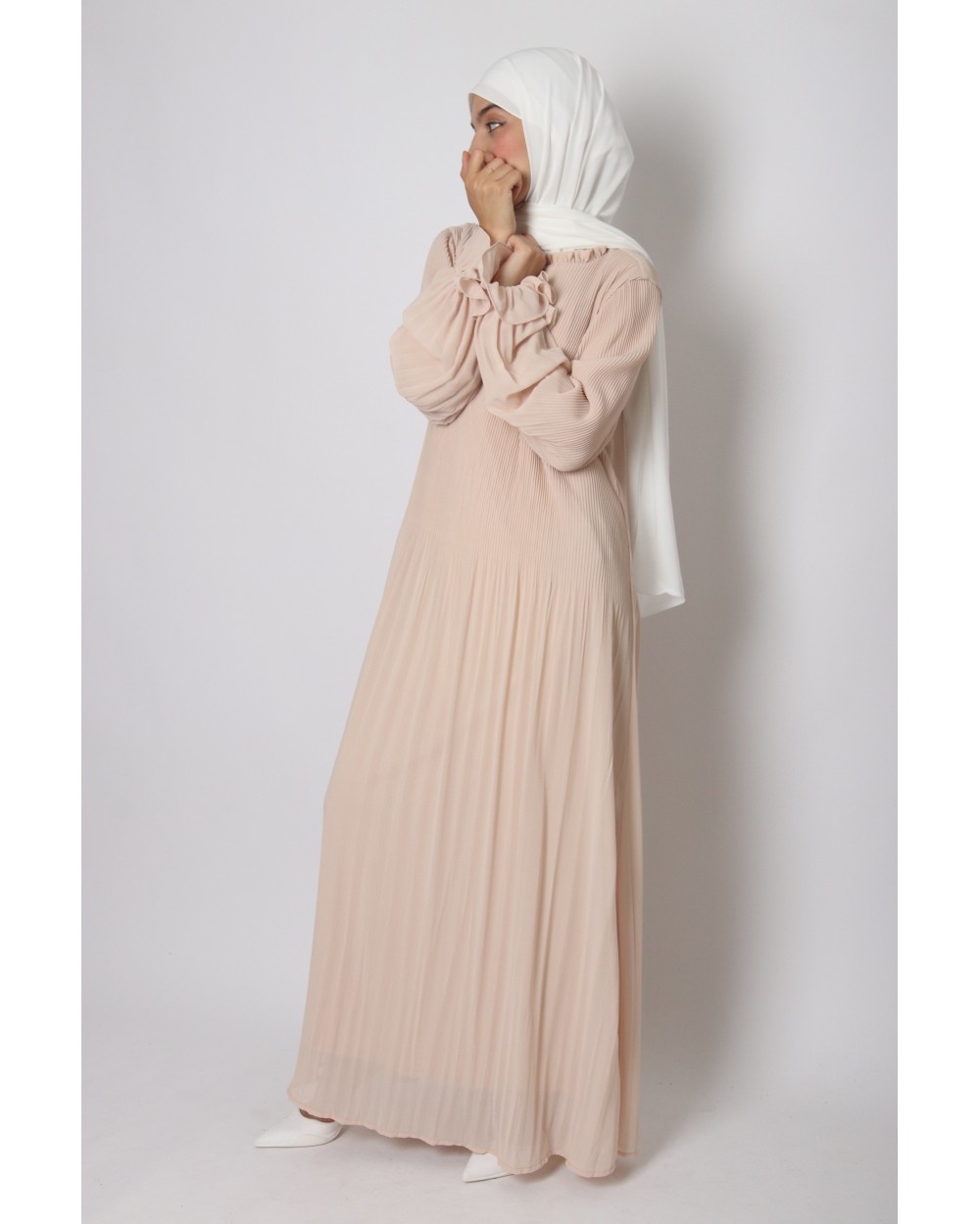 Roswella pleated dress with puff sleeves