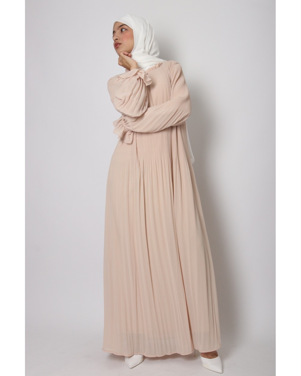 Roswella pleated dress with puff sleeves