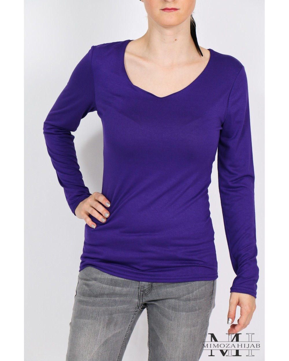 Body manche longue col V