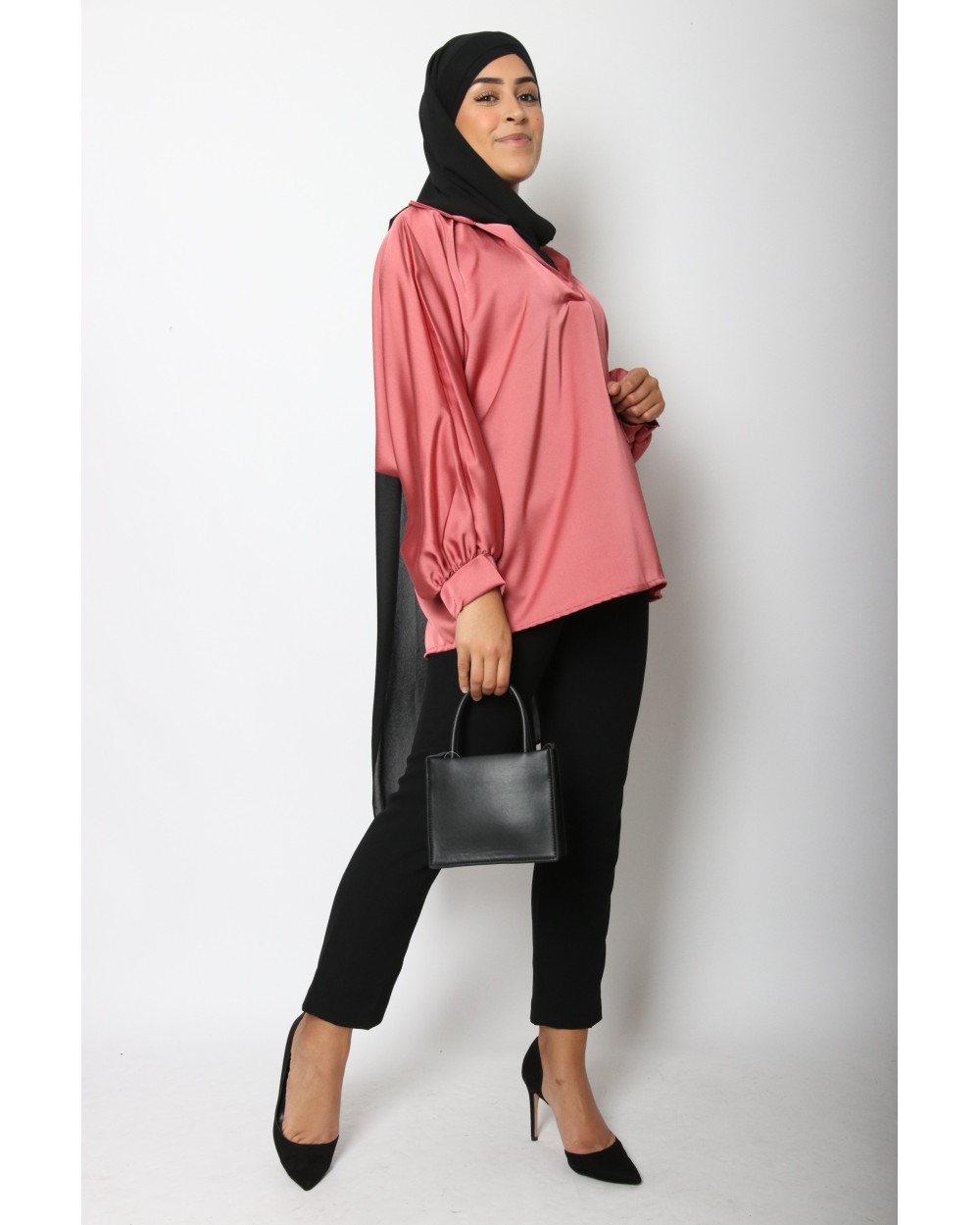 Open-neck satin blouse