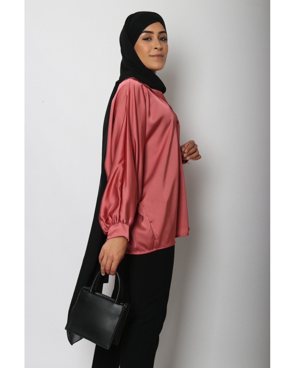 Open-neck satin blouse