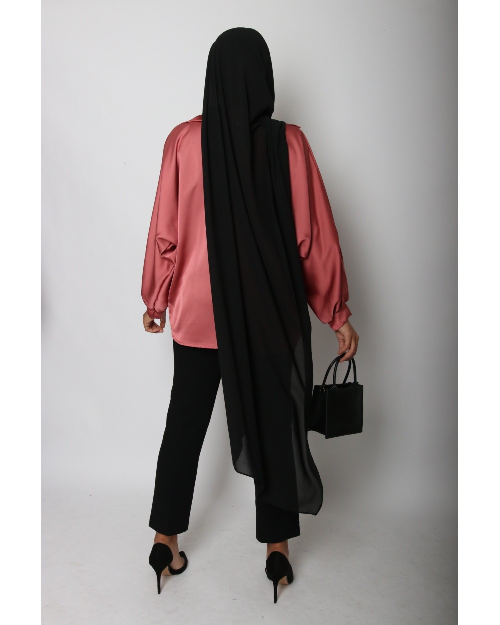 Open-neck satin blouse