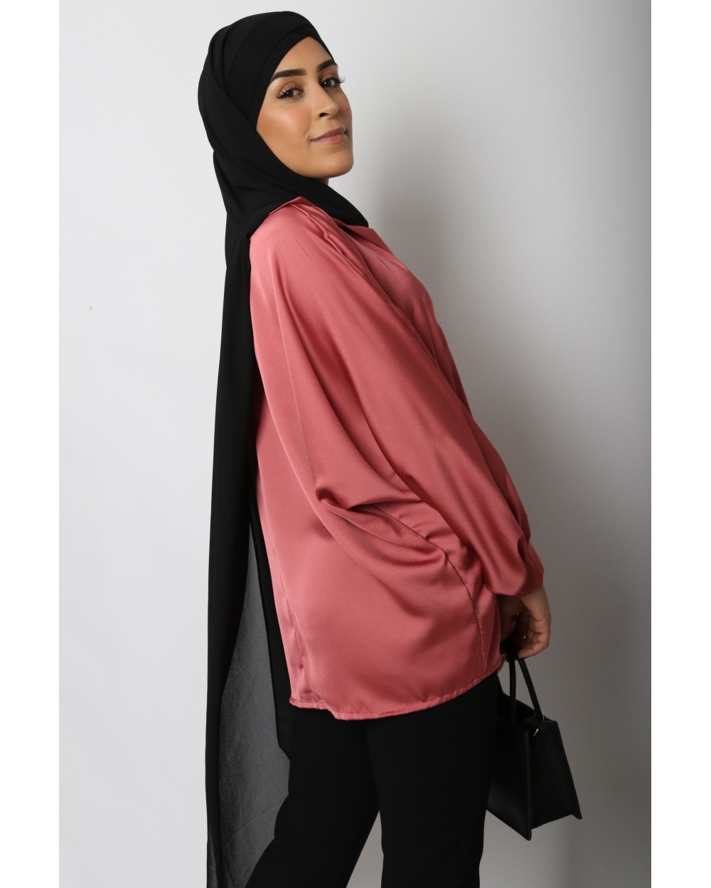 Open-neck satin blouse