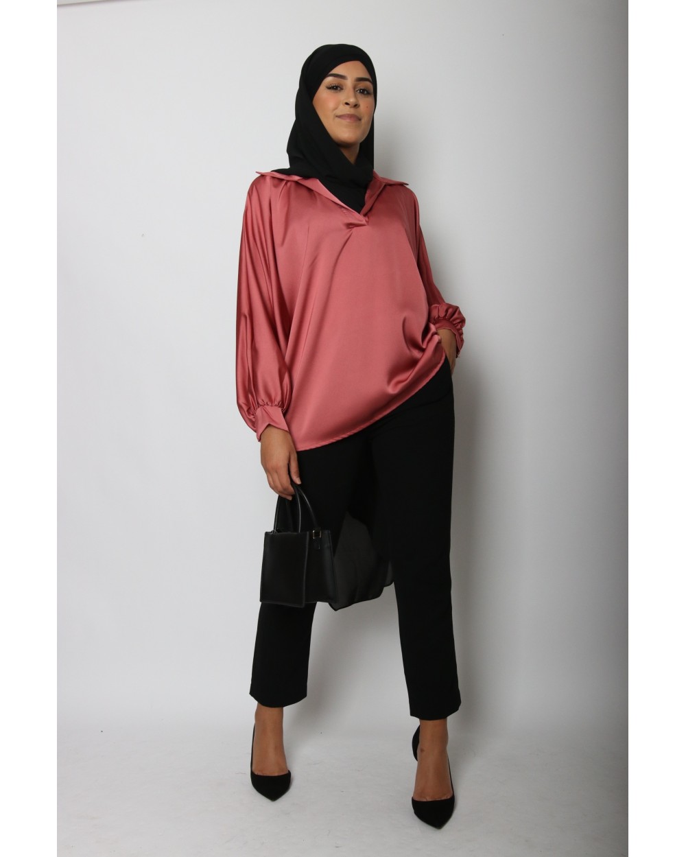 Open-neck satin blouse
