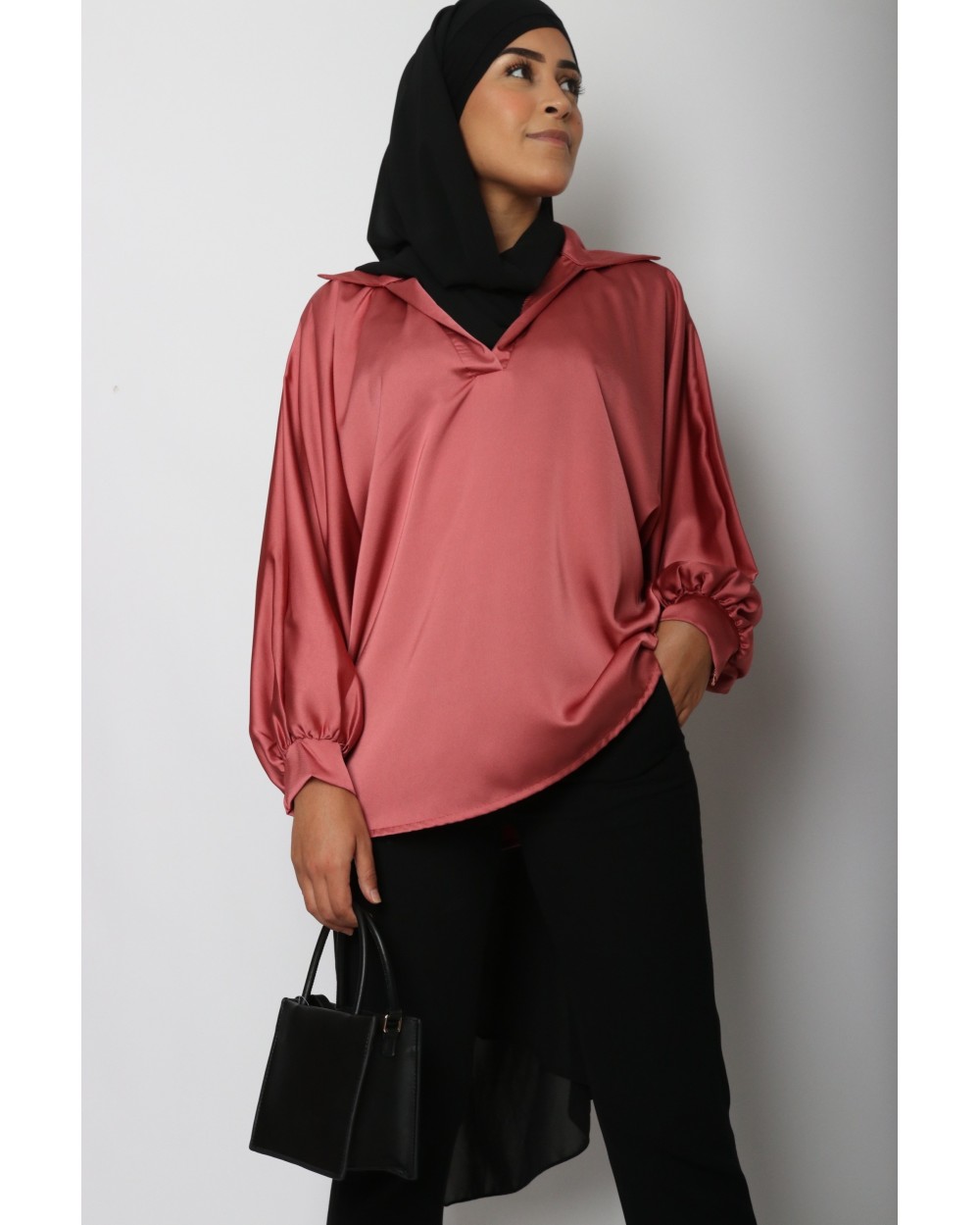 Open-neck satin blouse