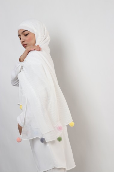 Hijab gros pompon multicolore