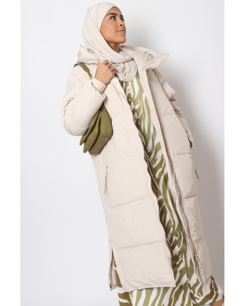 Maxi long down jacket with hood