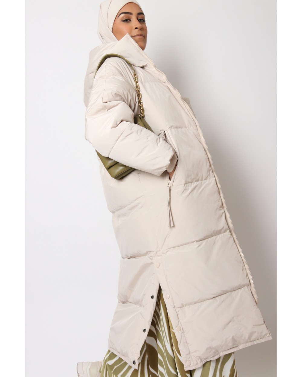 Maxi long down jacket with hood
