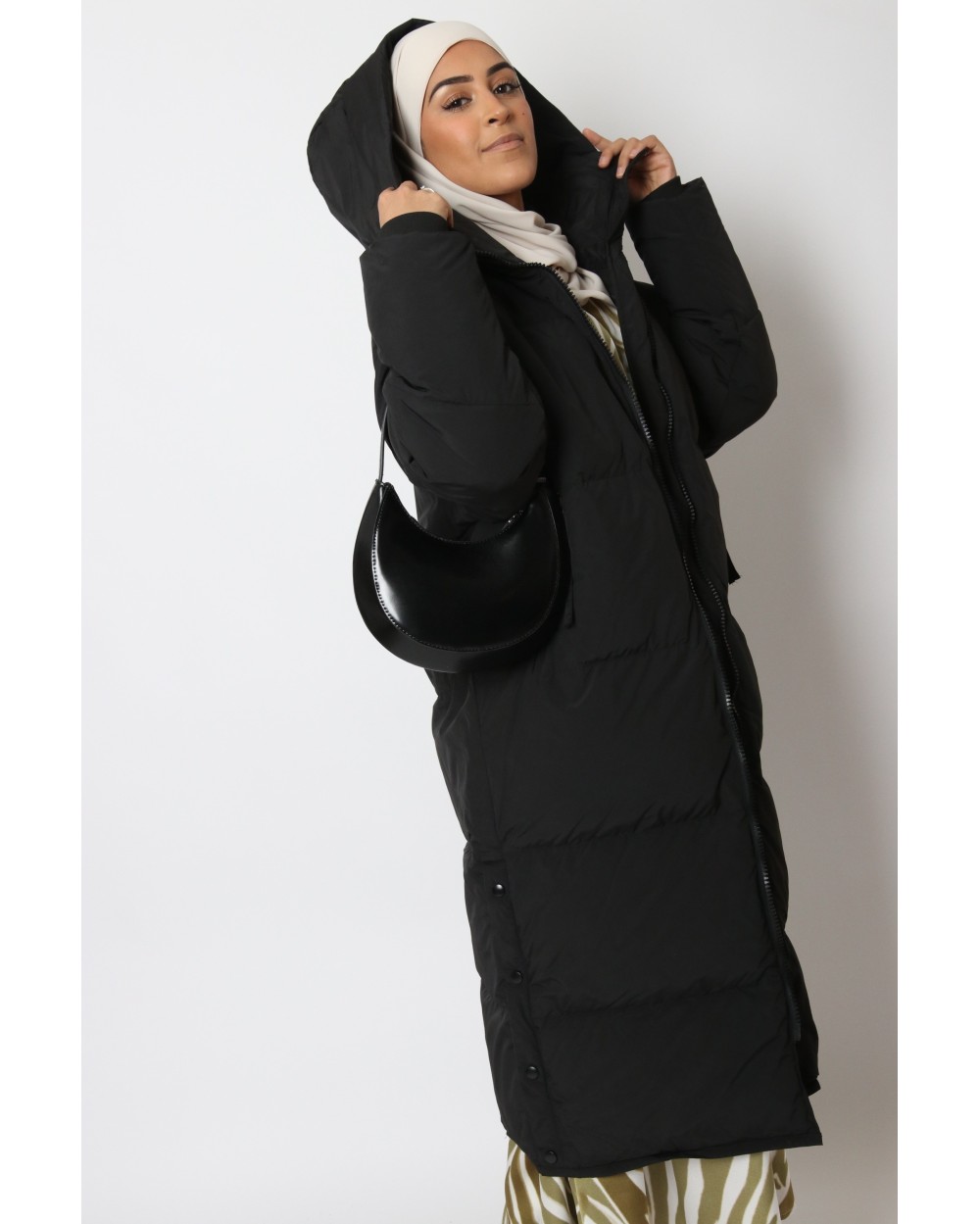 Maxi long down jacket with hood